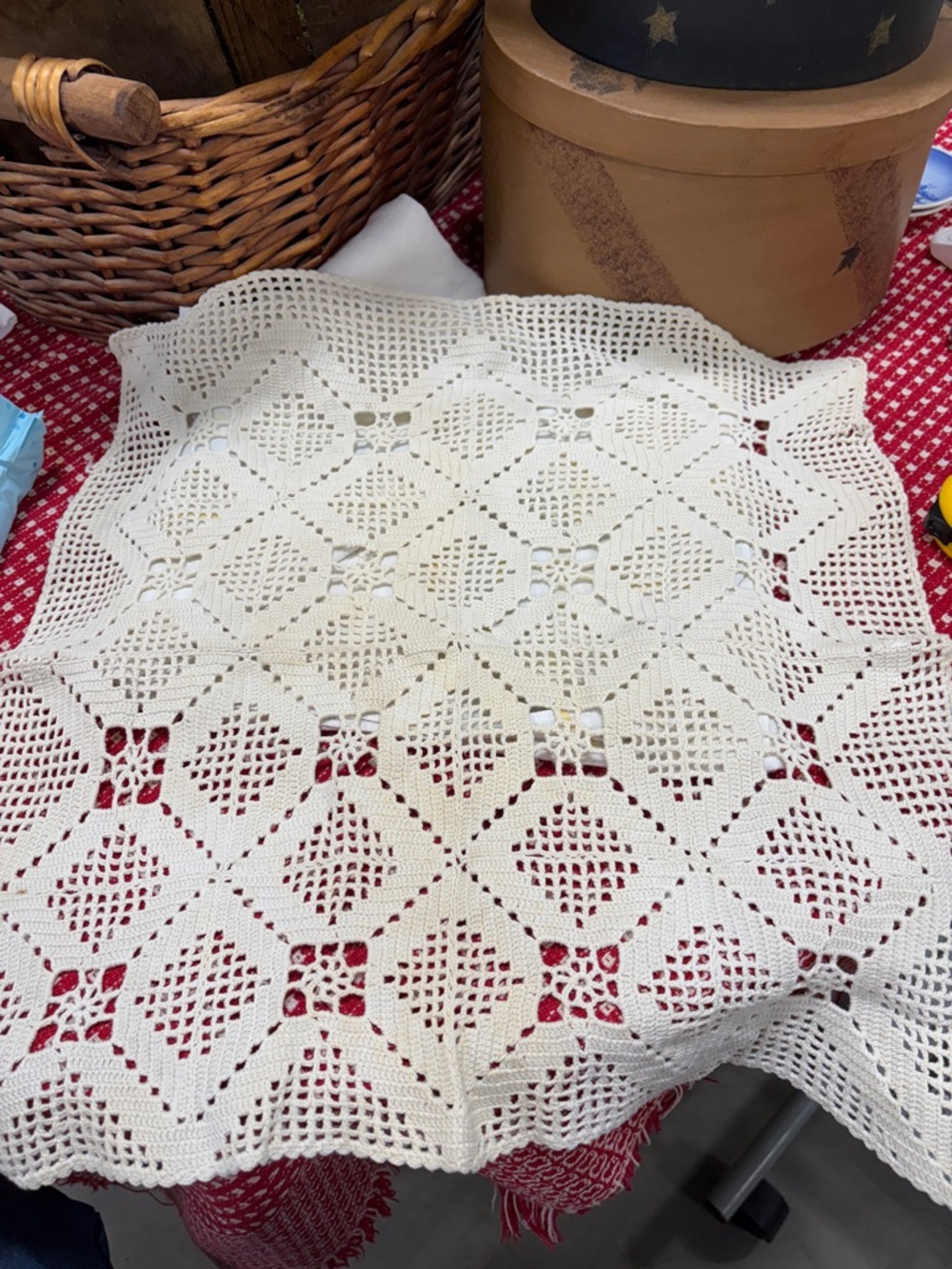 Handmade Crochet Lace Square doily Cream